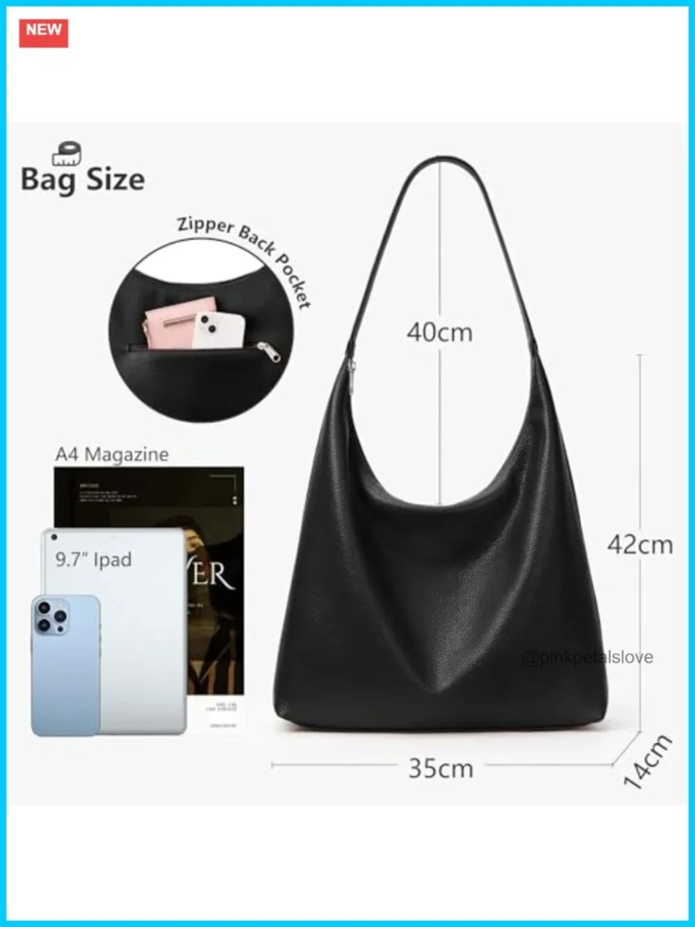 Vegan Leather Hobo Tote Bag with Zipper Closure Large Capacity Work Bag